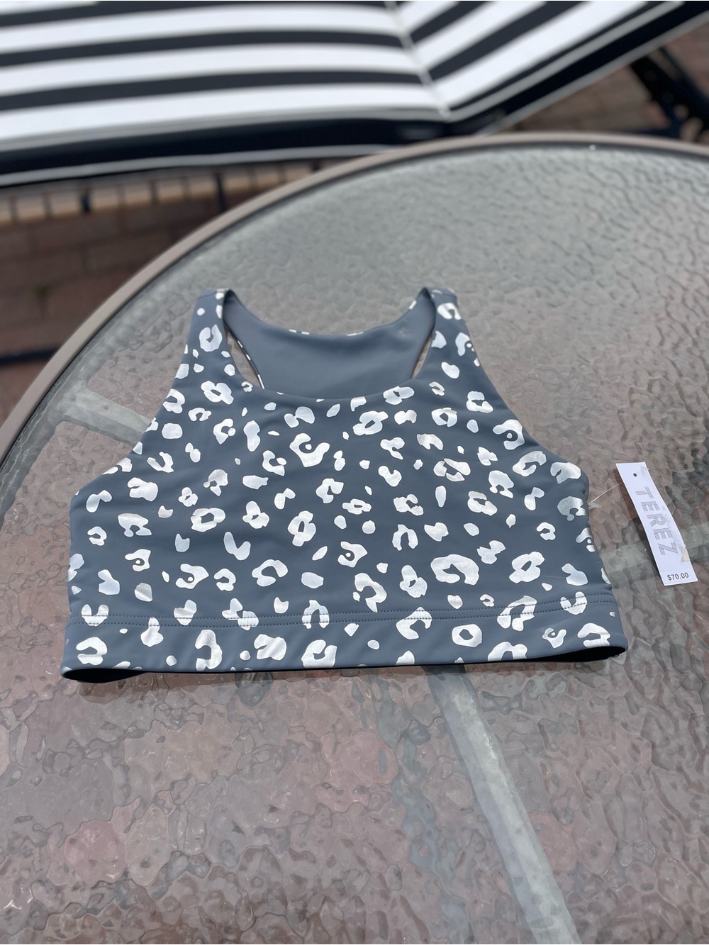Terez Gray & White Leopard Print Sports Bra
